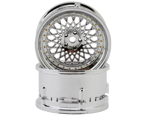 DS Racing Element Mesh 1/10 Drift Wheels (Tri Chrome w/Gold Rivets) (2)