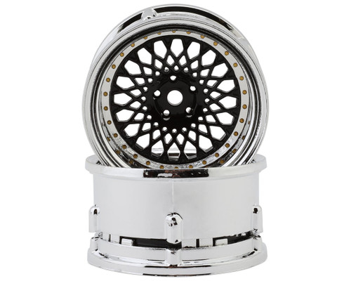 DS Racing Element Mesh 1/10 Drift Wheels (Black w/Chrome Lip & Gold Rivets)