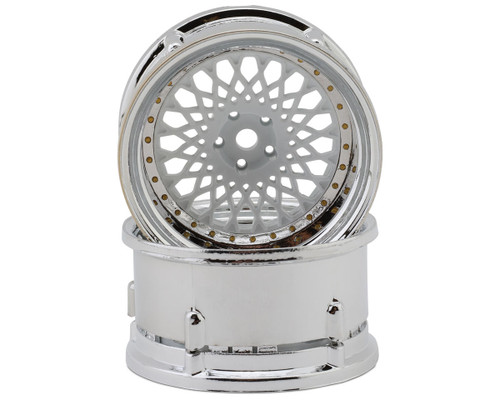 DS Racing Element Mesh 1/10 Drift Wheels (White w/Chrome Lip & Gold Rivets)