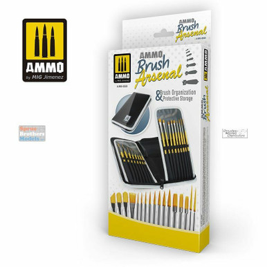 AMM8580 AMMO by Mig - Brush Arsenal (Brush Organizer & Protective Storage) with 17 Brushes