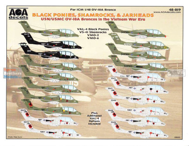 AOA48019 1:48 AOA Decals - USN/USMC OV-10A Bronco in the Vietnam War Era: VAL-4 Black Ponies VS-41 Shamrocks VMO-2 VMO-6