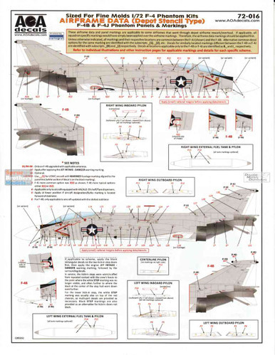 AOA72016 1:72 AOA Decals - F-4B F-4J Phantom Panels & Markings (Airframe Data Depot - Stencil Type)