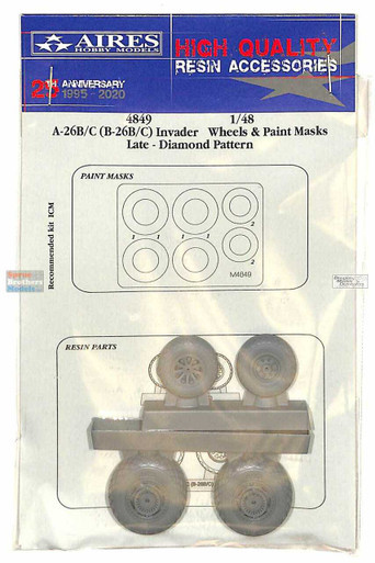 ARS4849 1:48 Aires A-26B A-26C B-26B B-26C Invader Late Diamond Pattern Wheels & Paint Mask Set (ICM kit)