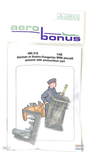 ARSAB480219 1:48 AeroBonus German or Austro-Hungarian WW1 Aircraft Mechanic Figure with Ammunition Cart