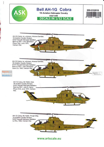 ASKD32010 1:32 ASK/Art Scale Decals - AH-1G Cobra 1st Aviation Helicopter Cavalry D/227 AHB