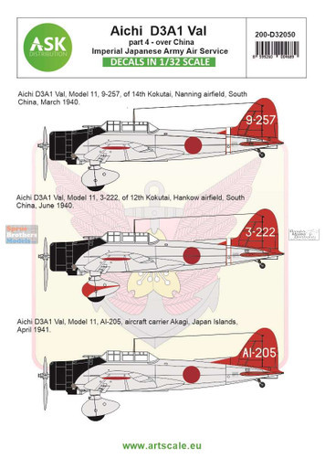 ASKD32050 1:32 ASK/Art Scale Decals - D3A1 Val Part 4: Japanese Imperial Army Air Service Over China