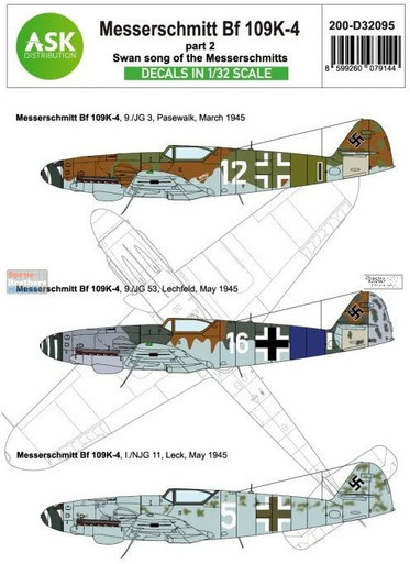 ASKD32095 1:32 ASK/Art Scale Decals - Bf109K-4 'Swan Song of the Messerschmitts' Part 2