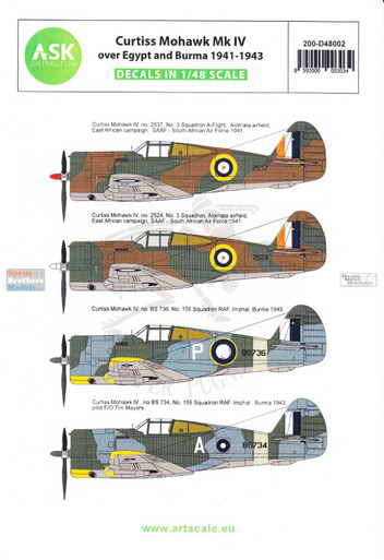 ASKD48002 1:48 ASK/Art Scale Decals - Curtiss Mohawk Mk.IV Over Egypt and Burma 1941-1943