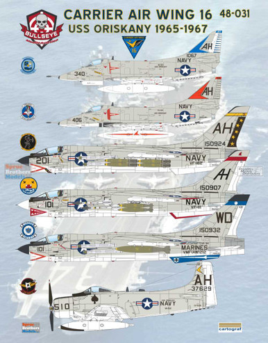 BMA48031 1:48 Bullseye Model Aviation Decals - Carrier Air Wing 16 USS Oriskany 1965-1967 (A-4E Skyhawk A-1H Skyraider F-8E Crusader)