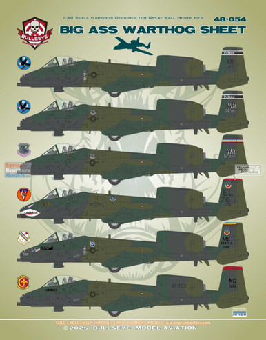 BMA48054 1:48 Bullseye Model Aviation Decals - A-10A Thunderbolt II 'Big Ass Warthog Sheet'