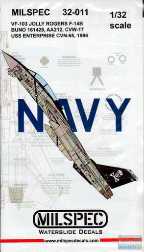 CAMMS32011 1:32 MilSpec Decals - F-14B Tomcat VF-103 Jolly Rogers CVW-17 USS Enterprise 1996