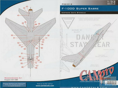 CAMP32012 1:32 CAM Pro Decals - F-100D Super Sabre Airframe Data Stencils