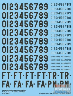 CARB48003 1:48 Caracal Models Basics Decals - USAF F-80 T-33 Shooting Star / F-94 Starfire Buzz Numbers