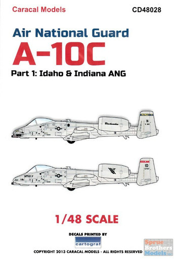 CARCD48028 1:48 Caracal Models Decals - A-10C Thunderbolt II Idaho & Indiana ANG