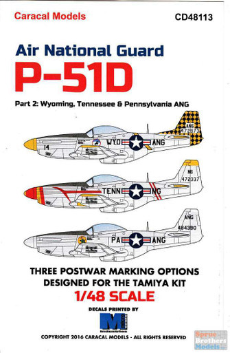 CARCD48113 1:48 Caracal Models Decals - Air National Guard P-51D Mustangs Part 2: Wyoming, Tennessee & Pennsylvania ANG
