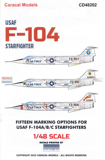 CARCD48202 1:48 Caracal Models Decals - USAF F-104A F-104B F-104C Starfighter
