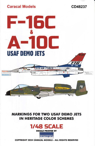 CARCD48237 1:48 Caracal Models Decals - USAF Demo Jets F-16C Falcon & A-10C Thunderbolt II