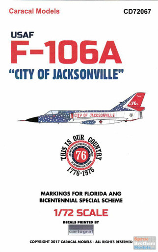 CARCD72067 1:72 Caracal Models Decals - F-106A Delta Dart 'City of Jacksonville'