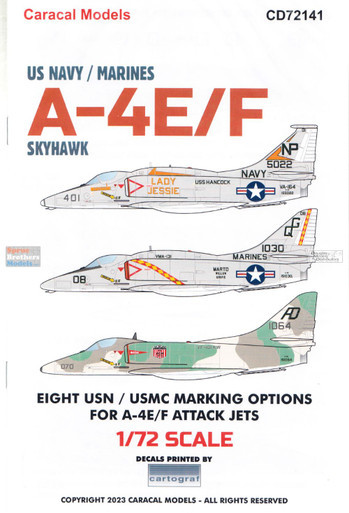 CARCD72141 1:72 Caracal Models Decals - USN USMC A-4E A-4F Skyhawk