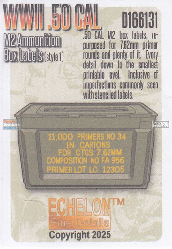 ECH166131 1:16 Echelon WW2 .50 Cal M2 Ammunition Box Labels (Style 1)