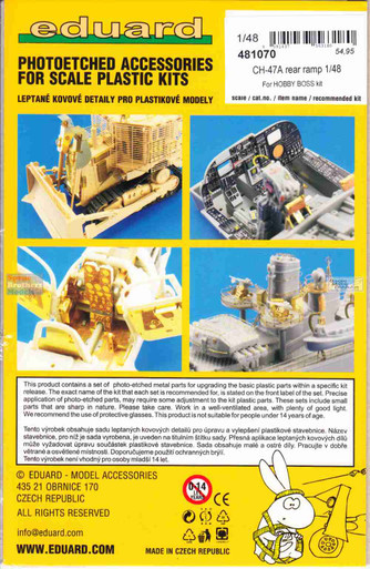 EDU481070 1:48 Eduard PE - CH-47A Chinook Rear Ramp Detail Set (HBS kit)