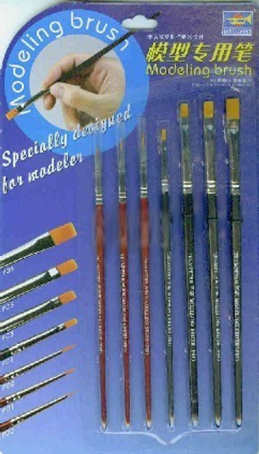 TSM9900  Modeling Paint Brush Set (Round #0, 1, 2/0, Flat 1/4", 1/8", 3/16", 7/32")
