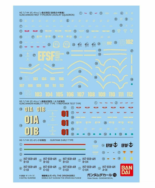 2411355 Bandai Spirits Gundam GD113 Multi-Use 'The Origin' decal sheet.