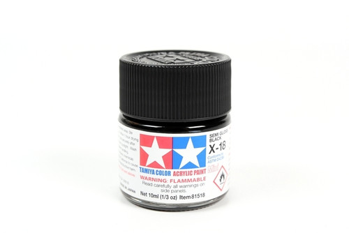 Tamiya 81518 Acrylic Mini X18 Semi Gloss Black model paint 10 ml bottle