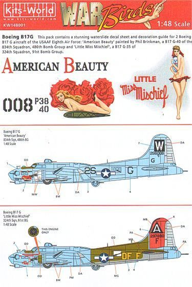 48001 Decal - Boeing B-17G Flying Fortress 'American Beauty' 1/48