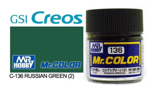 GNZC136 Flat Russian Green #2 (1) 10ml , GSI Mr. Color