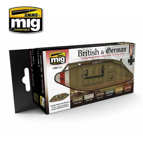 AMM7111 AMMO by Mig Paint Set - British & German Camouflage Tank Color 1914-1918