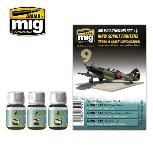 AMM7422 AMMO by Mig - Air Weathering Set: WWII Soviet Fighters (Green & Black Camouflage)