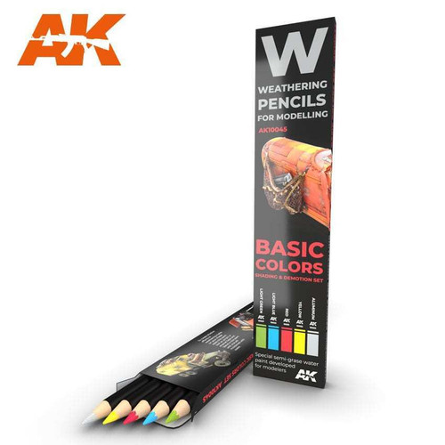 AKI10045 Weathering Pencils: Basic Colors Shading &  Demotion Set (5 Colors)