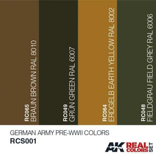 RCS1 Real Colors  German Army Pre-WWII Acrylic Lacquer Paint Set (4) 10ml Bottles RCS1 Real Colors  German Army Pre-WWII Acrylic Lacquer Paint Set (4) 10ml Bottles