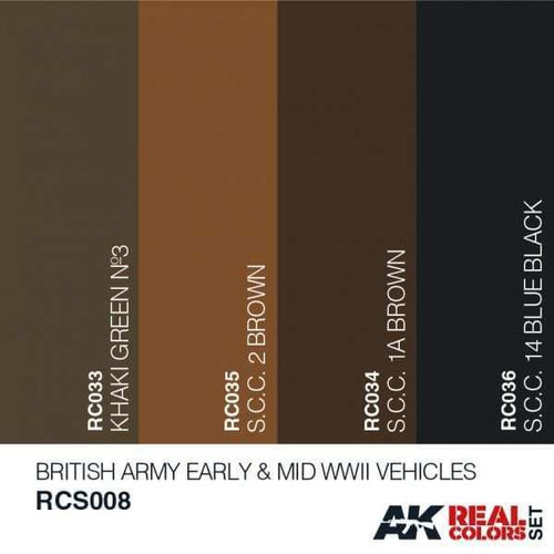 RCS8 Real Colors  British Army Early 6 & Mid WWII Vehicles Acrylic Lacquer Paint Set (4) 10ml Bottles RCS8 Real Colors  British Army Early 6 & Mid WWII Vehicles Acrylic Lacquer Paint Set (4) 10ml Bottles