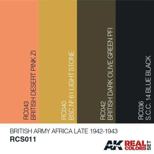 RCS11 Real Colors  British Army Africa Late 1942-1943 Acrylic Lacquer Paint Set (4) 10ml Bottles RCS11 Real Colors  British Army Africa Late 1942-1943 Acrylic Lacquer Paint Set (4) 10ml Bottles