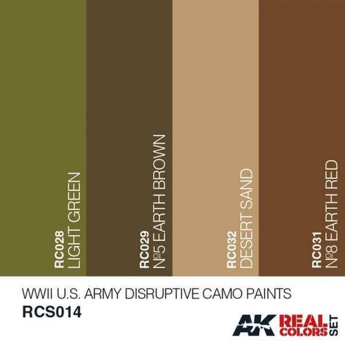 RCS14 Real Colors  WWII US Army Disruptive Camo Acrylic Lacquer Paint Set (4) 10ml Bottles RCS14 Real Colors  WWII US Army Disruptive Camo Acrylic Lacquer Paint Set (4) 10ml Bottles