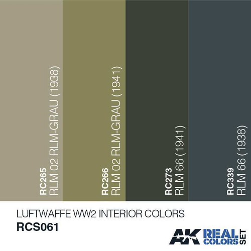 RCS61 Real Colors  Luftwaffe WWII Interior colors Acrylic Lacquer Paint Set (4) 10ml Bottles RCS61 Real Colors  Luftwaffe WWII Interior colors Acrylic Lacquer Paint Set (4) 10ml Bottles