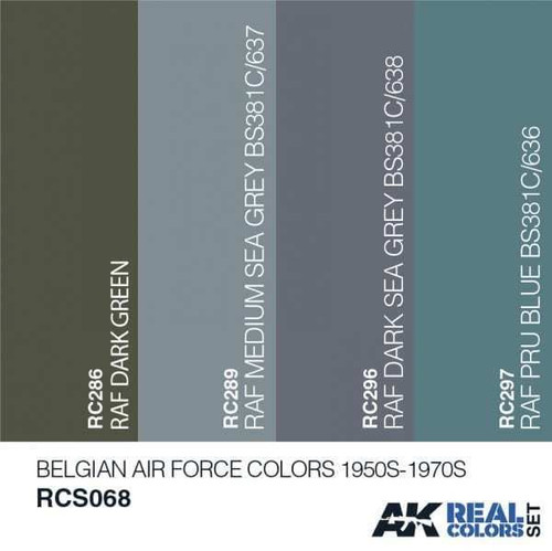 RCS68 Real Colors  Belgian Air Force 1950s-1970s Acrylic Lacquer Paint Set (4) 10ml Bottles RCS68 Real Colors  Belgian Air Force 1950s-1970s Acrylic Lacquer Paint Set (4) 10ml Bottles