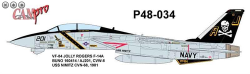 P4834 Decal Grumman F-14A Tomcat VF-84 Jolly Rogers 1981 USS Nimitz 1/48