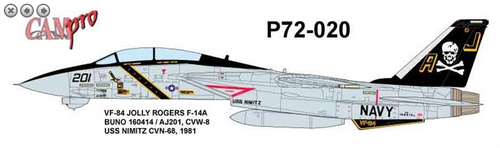 CAMP7220 Decal Grumman F-14A Tomcat VF-84 Jolly Rogers 1981 USS Nimitz 1/72