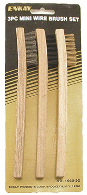 ENK1660-3C  3pc Mini Wire Brush Set, Wood Handles, Carded