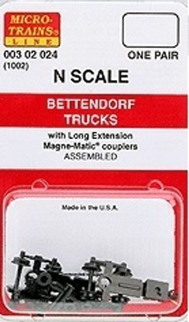 00302024 N scale Bettendorf Trucks with Long Ext. Couplers 1 Pr (1002) 00302024 N scale Bettendorf Trucks with Long Ext. Couplers 1 Pr (1002)