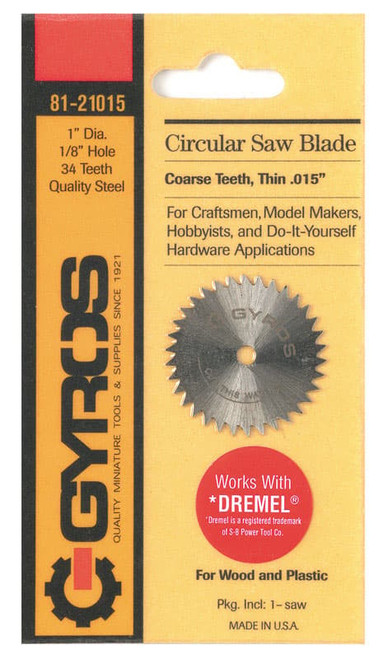 GYR8221015 Circular Saw Blade Set Course .015" w/Mandrel 1/8 Shank Sw/Mndl 1" D  X 1/8" Hole 34 Teeth