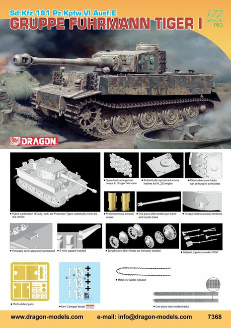 DML7368 Sd.Kfz.181 Pz.Kpfw VI Ausf E Gruppe Fehrmann Tiger I Tank 1/72