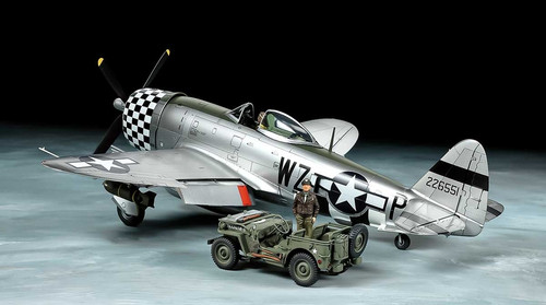 TAMIYA MODELS TAM-25214 1/48 Republic P47D Thunderbolt Bubbletop Fighter w/1/4-Ton 4x4 Light Vehicle & 2 Figures (Ltd Edition)