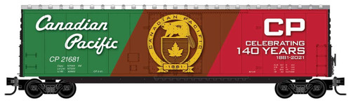 MTL18100160 50' Boxcar with 8' Plug Door, No Roofwalk, Short Ladders - Ready-to-Run -- Canadian Pacific (140th Anniversary Car; green, Boxcar Red, red)