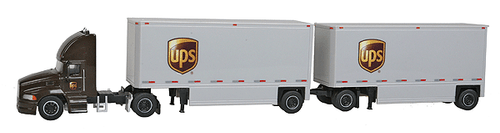TNSSPT3138 HO Mack Pinnacle Tractor w/2 Drop-Deck Trailers - Assembled -- United Parcel Service (brown Tractor, gray Trailers, UPS Shield Logo)