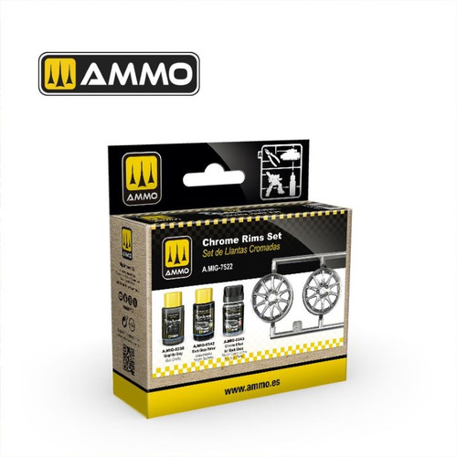 AMM7522 Cobra Motor: Chrome Rims Acrylic Lacquer Paint Set (3 Colors) 30ml Bottles