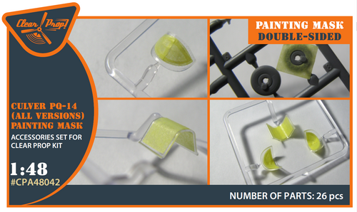 CPA48042 Clear Prop 1/48 Culver PQ-14 (all versions)  double-sided painting mask on "yellow kabuki paper" for Clear Prop kits